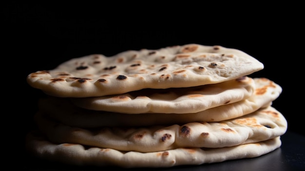 Foto een stapel flatbreads op een zwarte achtergrond