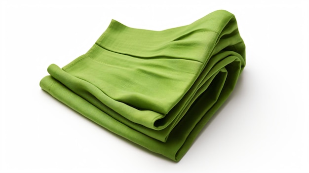 een stapel gevouwen groene doek op een wit oppervlak