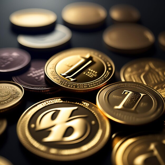 Een stapel gouden en bruine munten met de letter b erop.