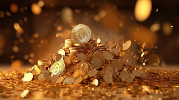 Een stapel gouden munten met daarop een gouden munt.