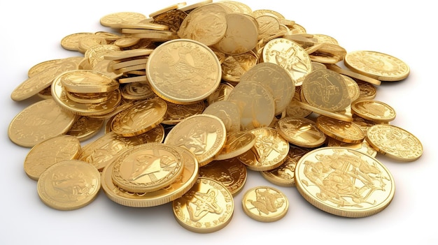 Een stapel gouden munten wordt getoond op een witte achtergrond.