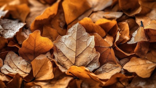 Een stapel herfstbladeren op de grond