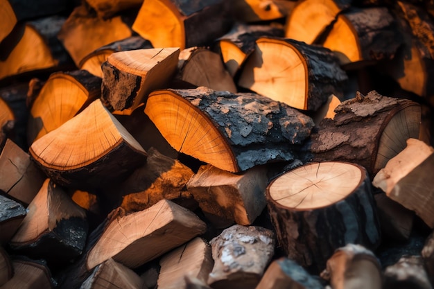 Een stapel hout met een vuur op de achtergrond