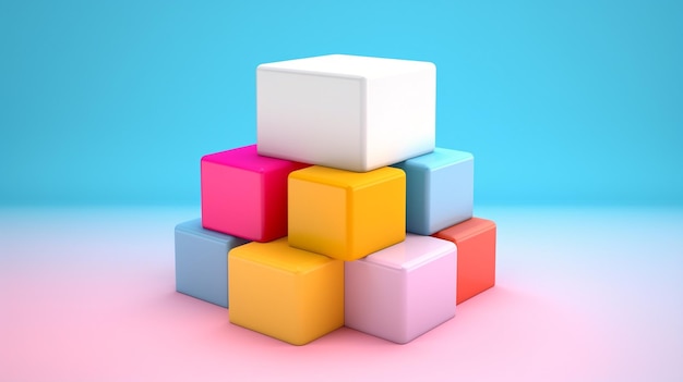 Een stapel kleurrijke kubussen met een die zegt 'ik ben een kubus'