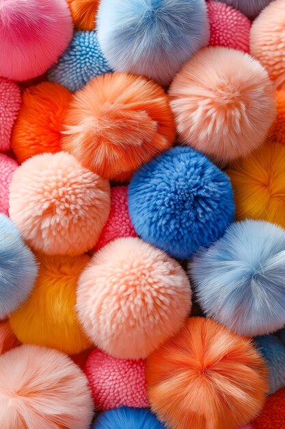 Foto een stapel kleurrijke pom-poms.