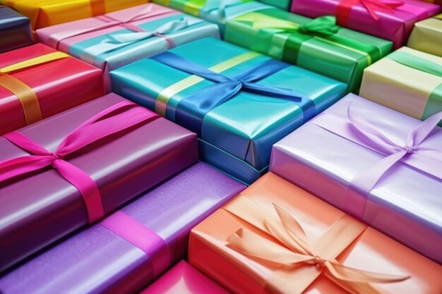 Foto een stapel kleurrijke rechthoekige cadeau dozen