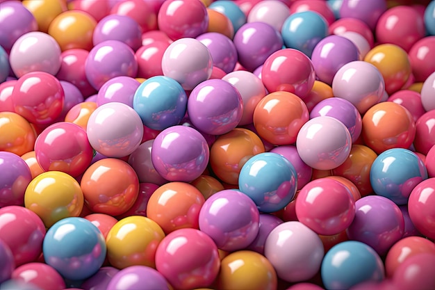 Een stapel kleurrijke snoepballen met het woord snoep erop.
