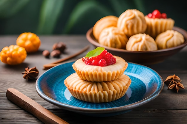 Een stapel koekjes met daarop een frambozenjam