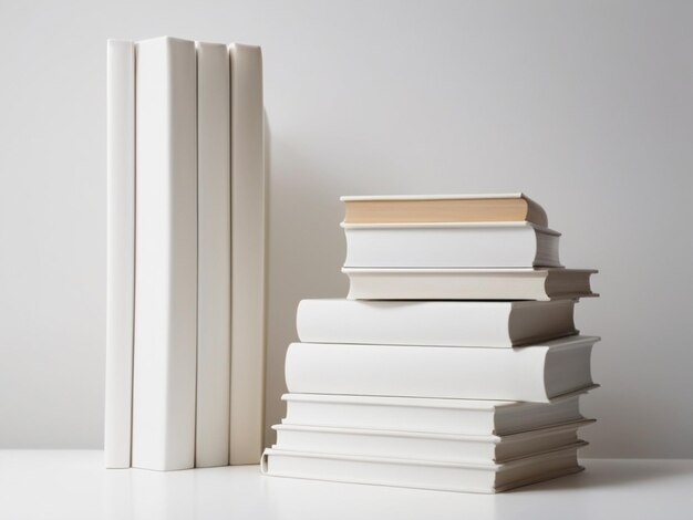 Een stapel ongerepte witte boeken netjes gerangschikt