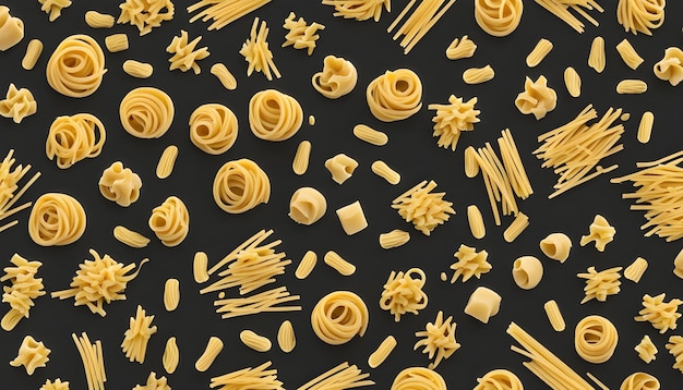 Foto een stapel pasta en pasta op een zwarte achtergrond