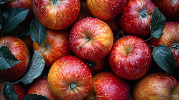 Een stapel rijpe rode appels die tijdens de oogst op een oppervlak worden geplaatst om te vervoeren