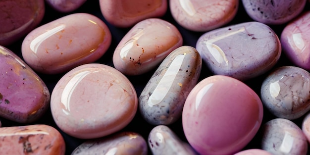 Een stapel roze en paarse stenen.