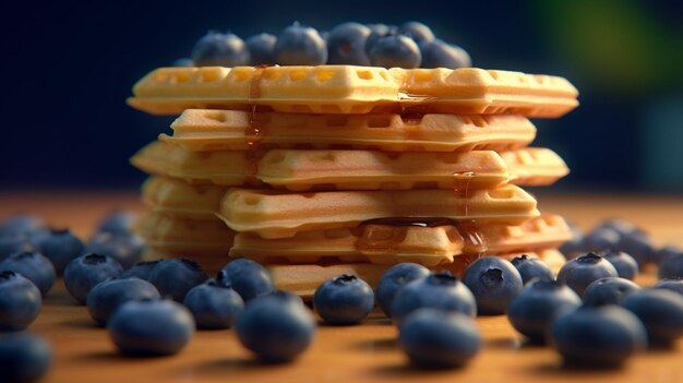 Een stapel wafels met bosbessen erop