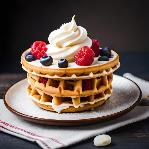 Een stapel wafels met daarop bessen