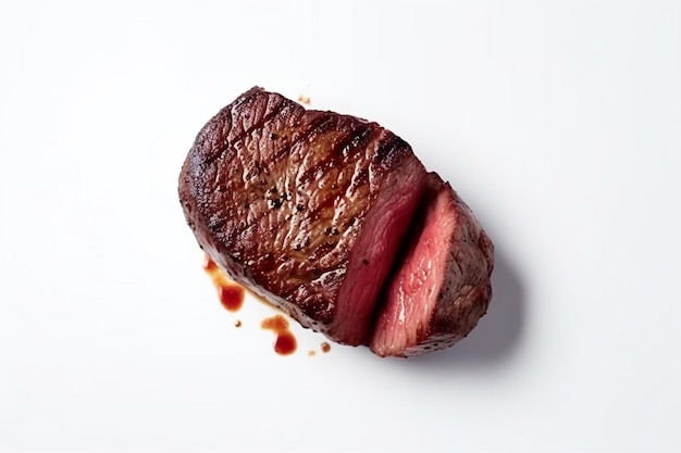 Een steak van de grill wordt weergegeven op een witte achtergrond.