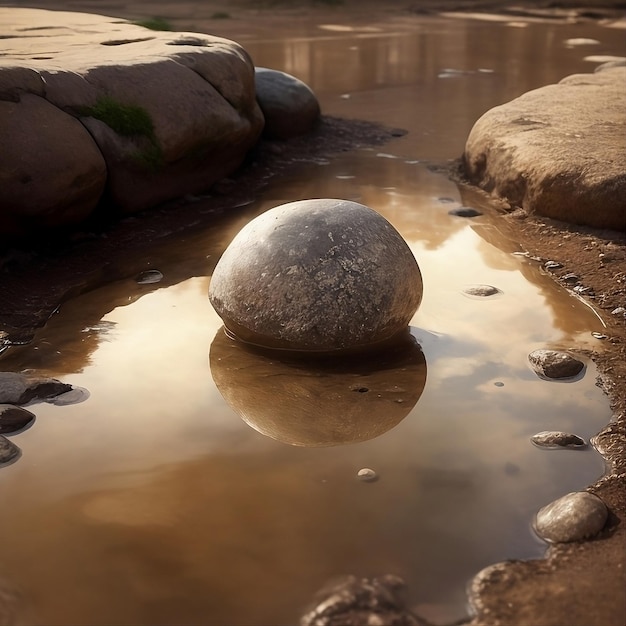 Een steen in een plas water.