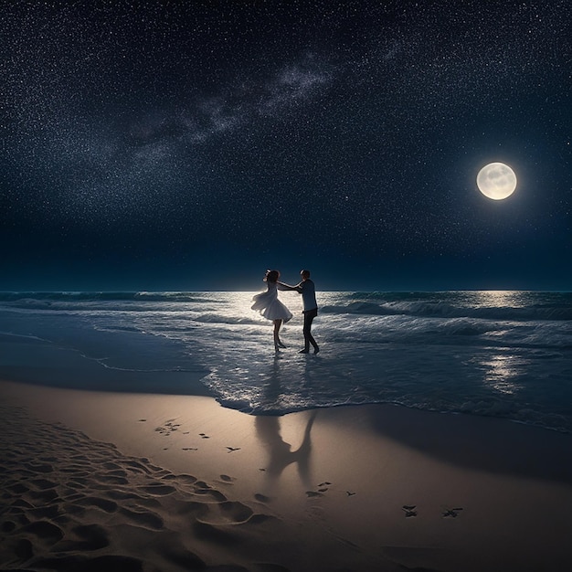 Een stel dat geniet op het strand, ai gegenereerd