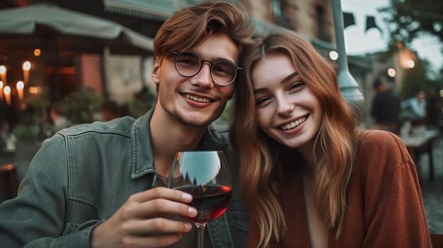 Een stel dat wijn drinkt in een restaurant