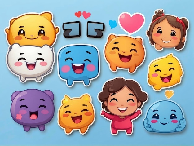 een stel emoticons met gezichten en muzieknoten erop