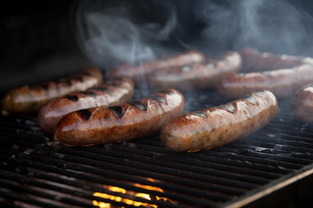 Een stel hotdogs die op een grill-generatieve AI staan