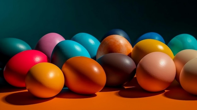 Een stel kleurrijke eieren op een tafel