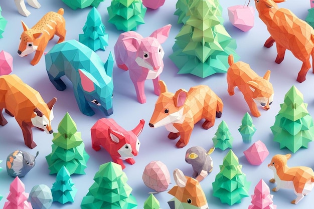 Foto een stel origami dieren die naast elkaar staan