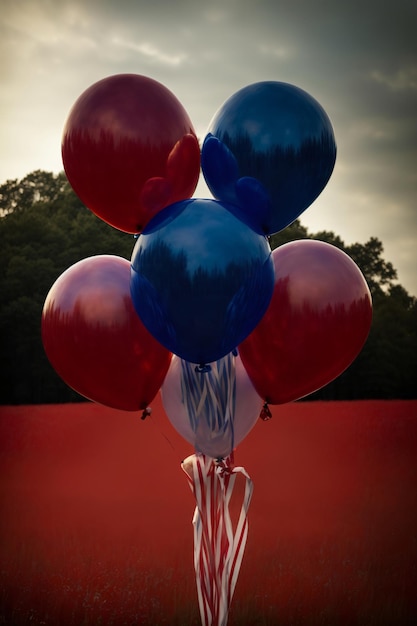 Een stel rode, witte en blauwe ballonnen.