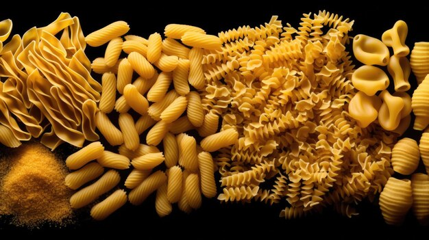 Een stelletje pasta op een zwarte achtergrond