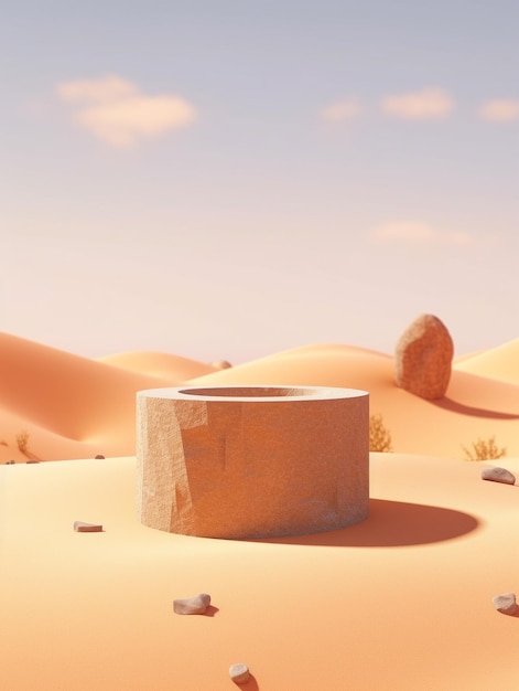 een stenen constructie in de woestijn met de woorden "steen" op de bodem.