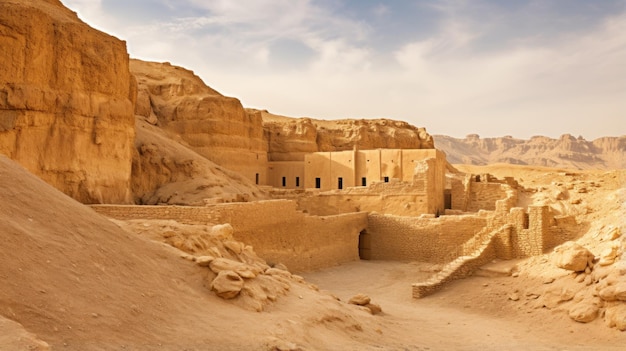 een stenen gebouw in een woestijn