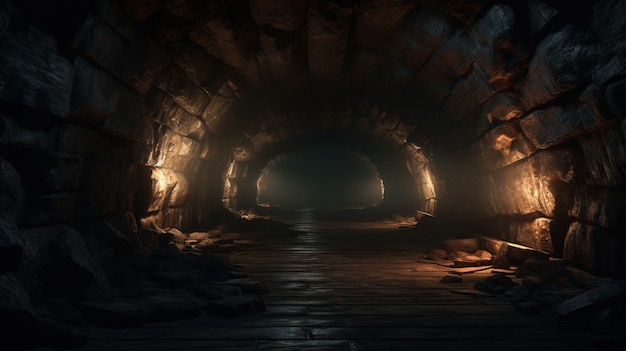 Een stenen tunnel met licht aan het einde