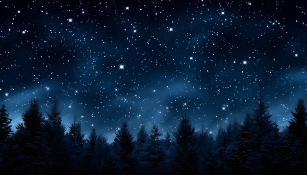 Een sterrenrijke nachtelijke hemel met silhouetten van bomen
