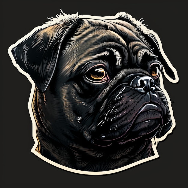 Een Sticker-hoofdschot van generatieve AI van de pugs-hond