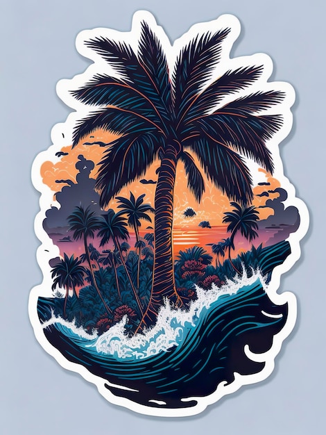 Een sticker met 'palmboom' erop