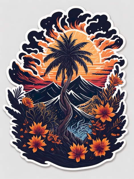Een sticker met 'palmboom' erop