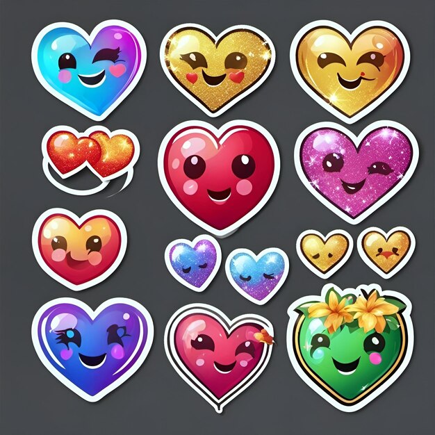 Een sticker van een emoticon met hartogen