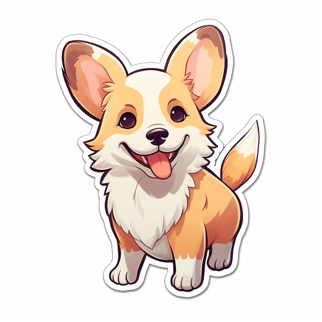 Een sticker van een hond met een witte achtergrond waarop corgi staat.