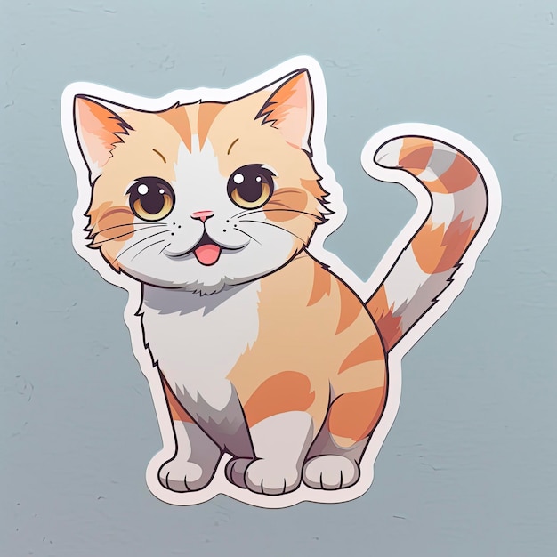 Een sticker van een kat met gele ogen en een groen blad bovenop