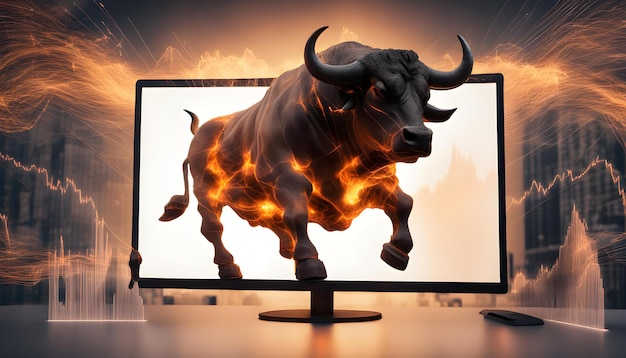 een stier met een foto van een stier op het scherm