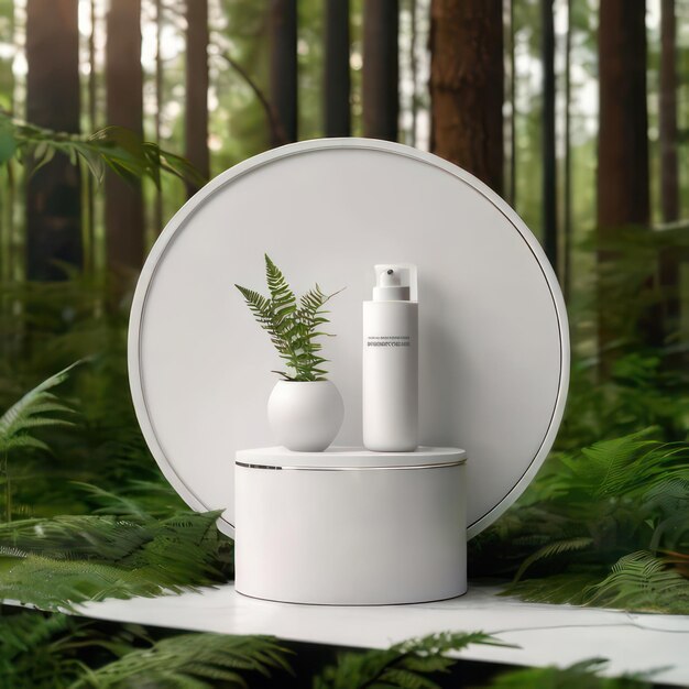 Een stijlvolle advertentie van een wit sjabloon podium mockup van een natuurlijke biologische cosmetische producten