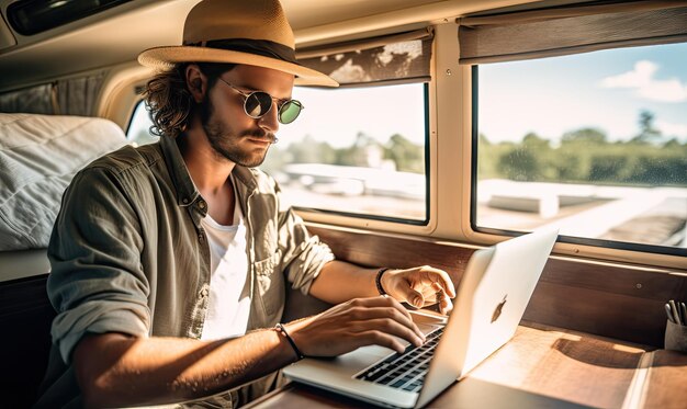 Foto een stijlvolle man die zich bezighoudt met digitaal werk