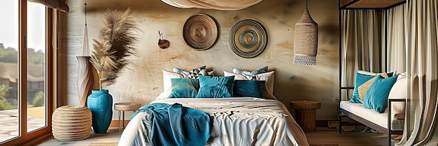 Foto een stijlvolle slaapkamer een chique slaapkamer versierd met zacht beddengoed comfort samengevoegd met moderne elegantie voor een rustgevende nacht