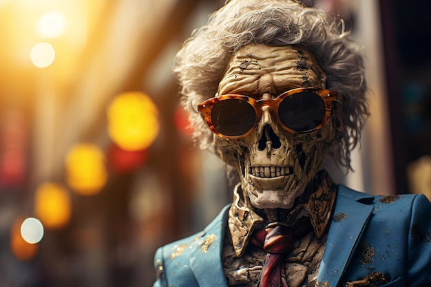 Een stijlvolle zombie rockende zonnebril Generative Ai