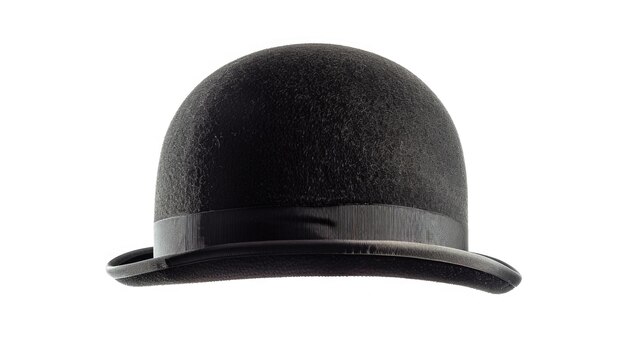 Foto een stijlvolle zwarte hoed met een vlinderstropdas op een gewone witte achtergrond perfect voor mode of formele evenementen