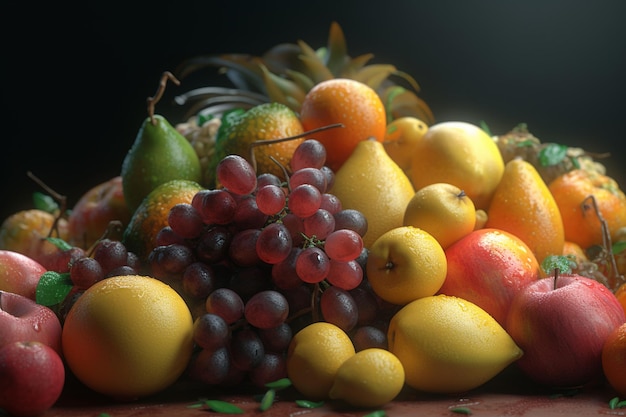 Een stilleven van fruit met een zwarte achtergrond