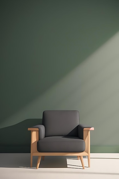 een stoel met een bruine arm rust in een kamer met een groene muur