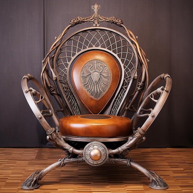 een stoel met een houten rugleuning waarop staat "de voet van een stoel"