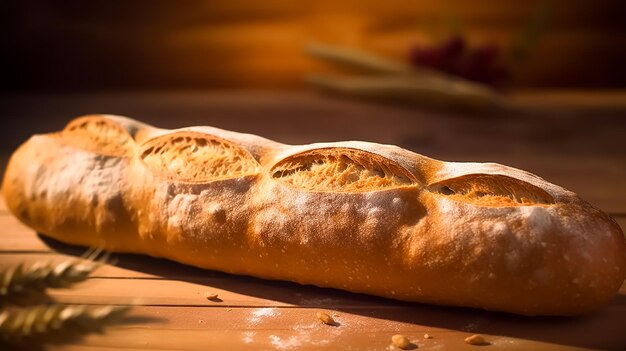 Een stokbrood op een houten tafel