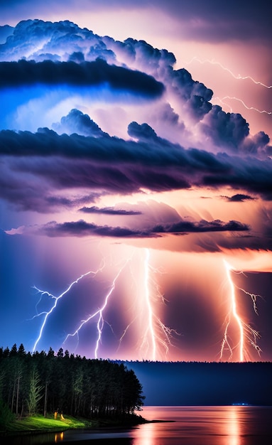 Foto een storm met een paarse lucht en een paarse wolk