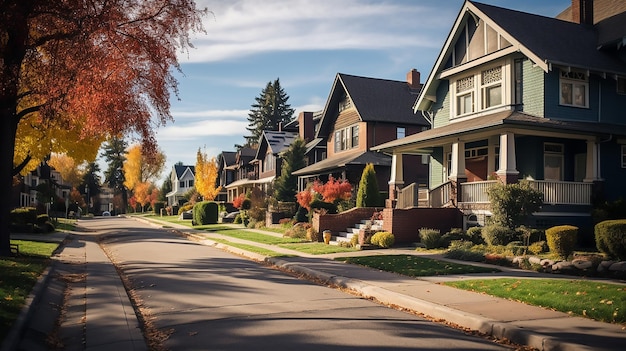 Een straat in de buurt van Denver met de huizen.